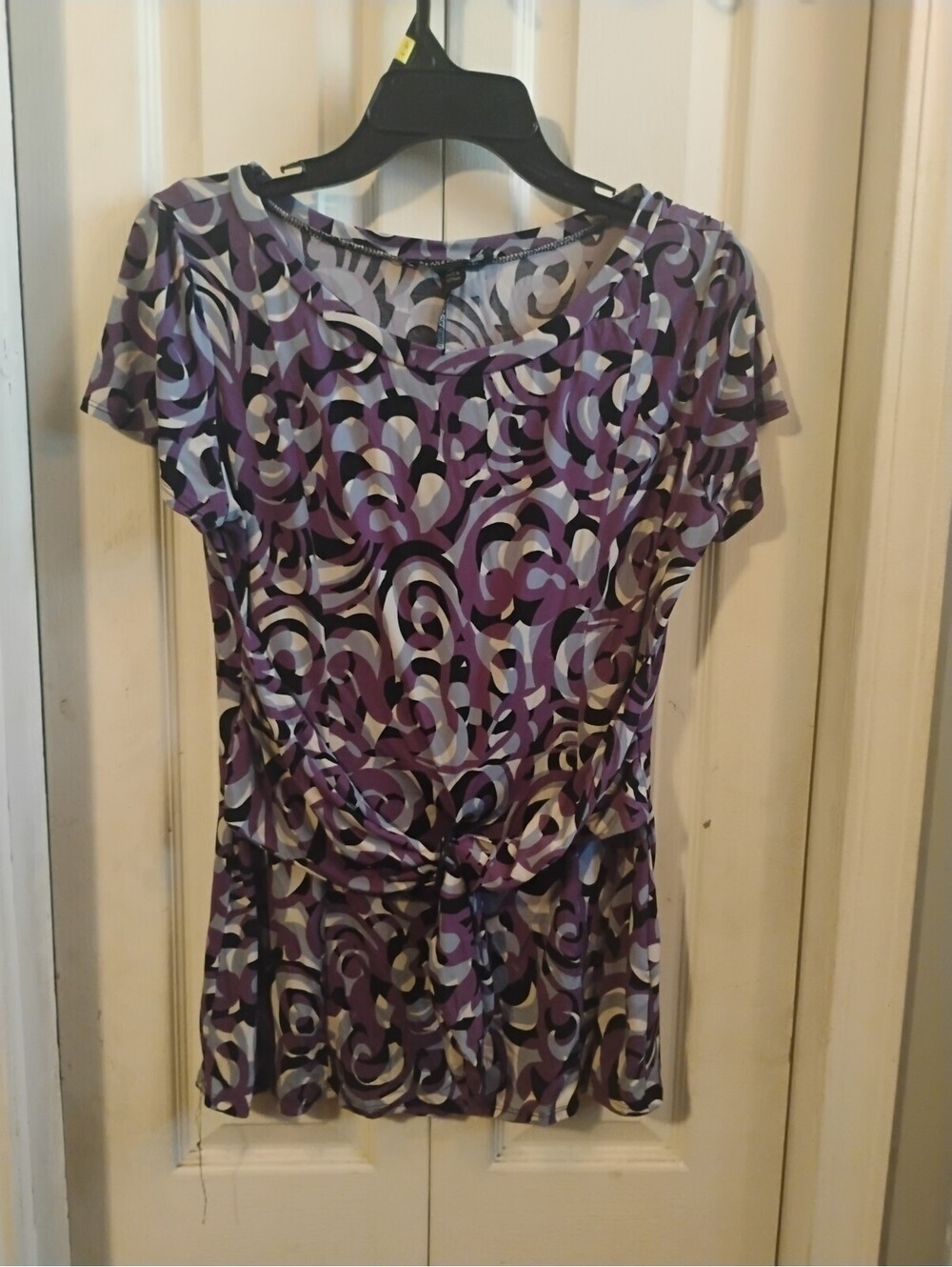 Perceptions New York Abstract Print Short Sleeve Top Size 16 Knot Front